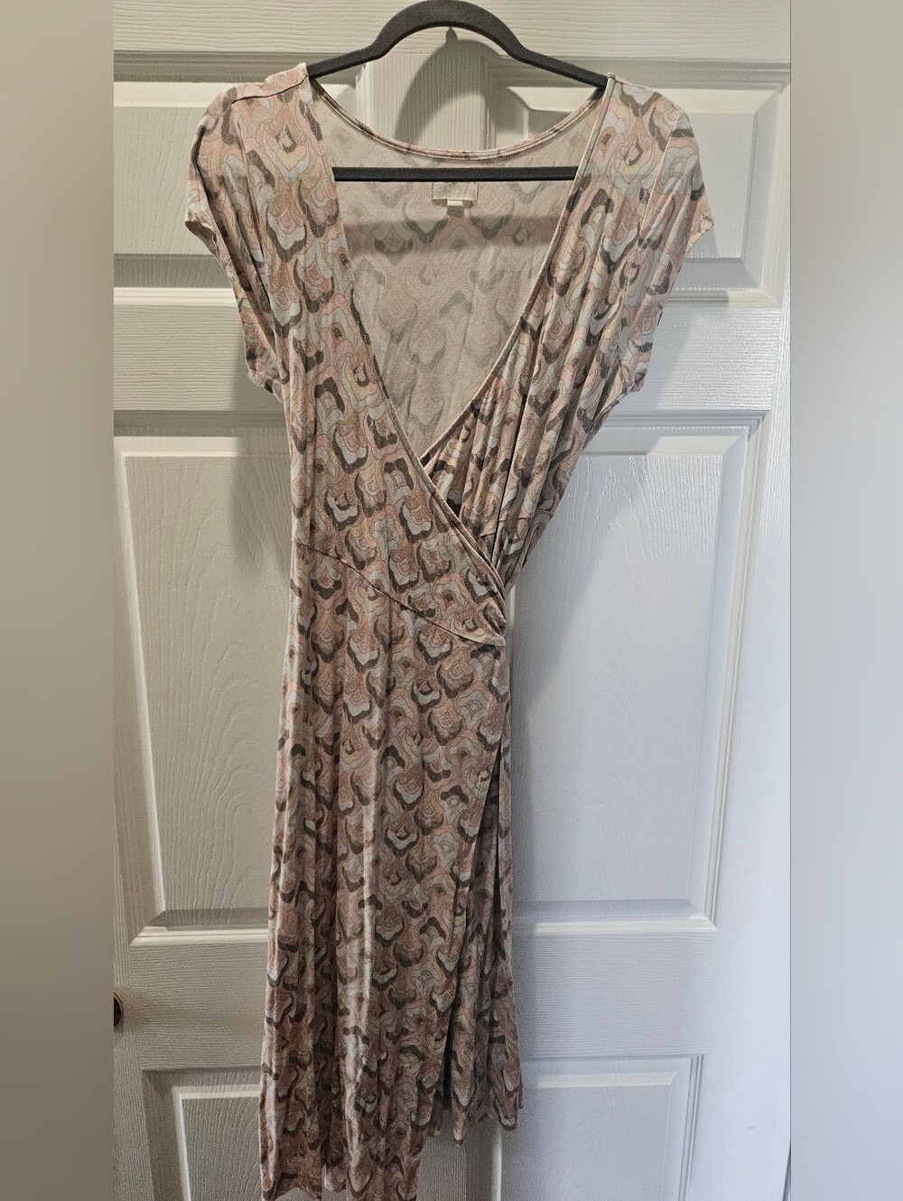 a:glow Surplice Wrap Midi Dress in Neutral Earthy Geometric Pattern